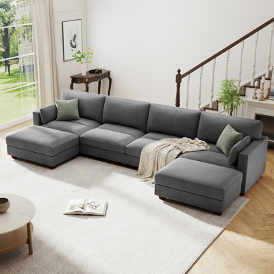 144.2'' Wide Upholstered Corduroy Modular Sectional Sofa with Removable Ottoman