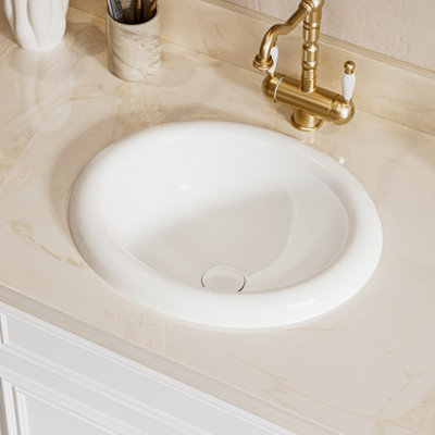 17.7" W x 15.3" D White Vitreous China Oval Drop-in Bathroom Sink with Overflow