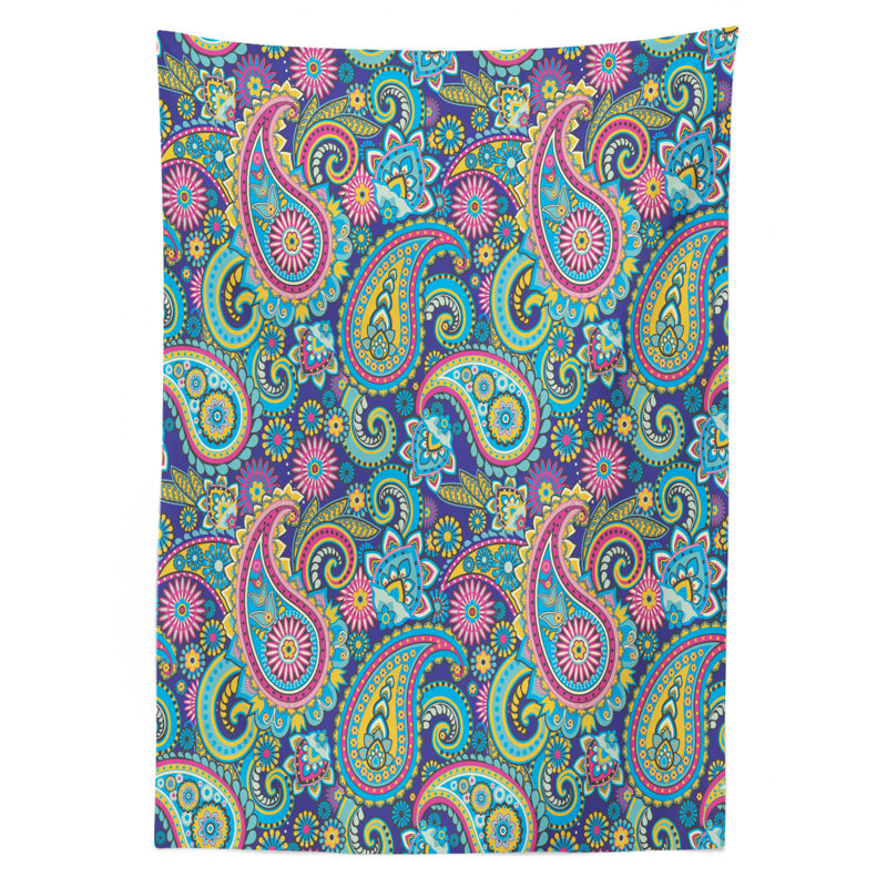 Paisley Tablecloth, Ornate Traditional Paisley Elements With Details In Bohemian Design Print, Rectangular Table Cover For Dining Room Kitchen Decor, 60" X 84", Multicolor