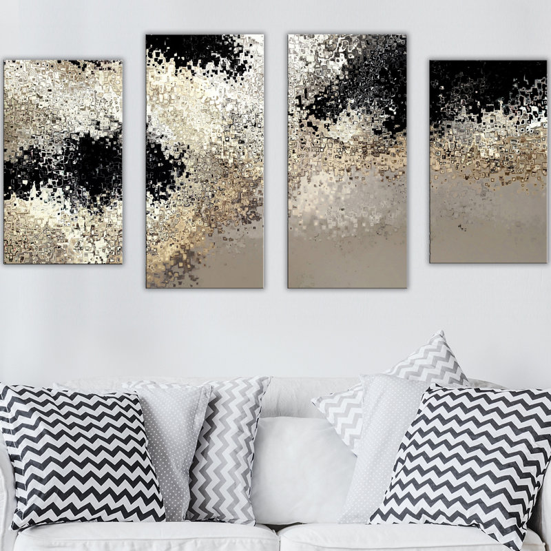 « crossed over », ensemble de 4 reproductions d’art sur toiles tendues, H 38 po x l 72 po x P 1,5 po