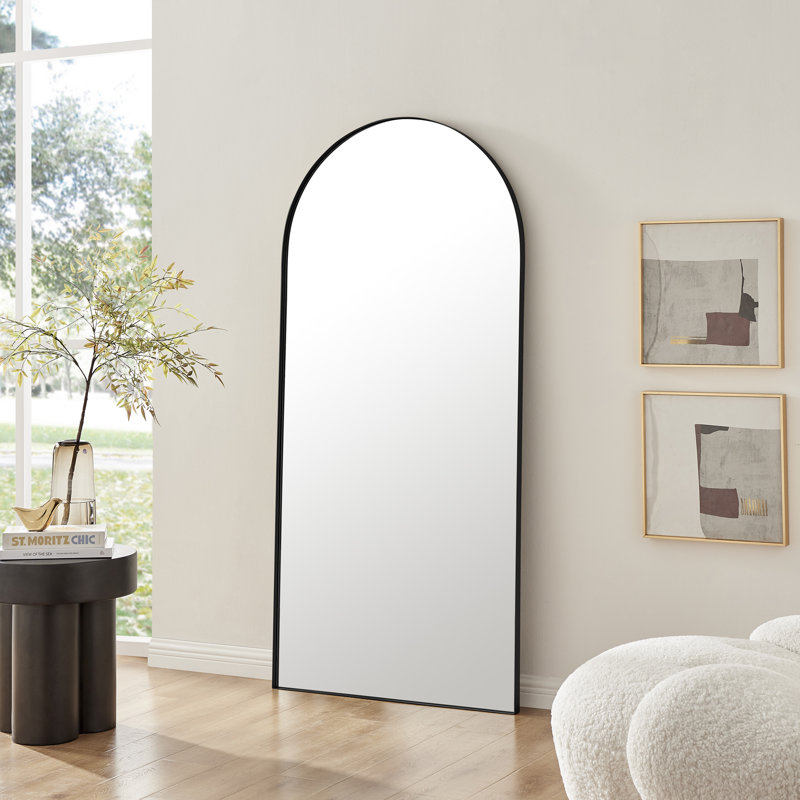 Adne Hallway Full Length Mirror - Arch Metal Frame Living Room Floor Mirror, Black