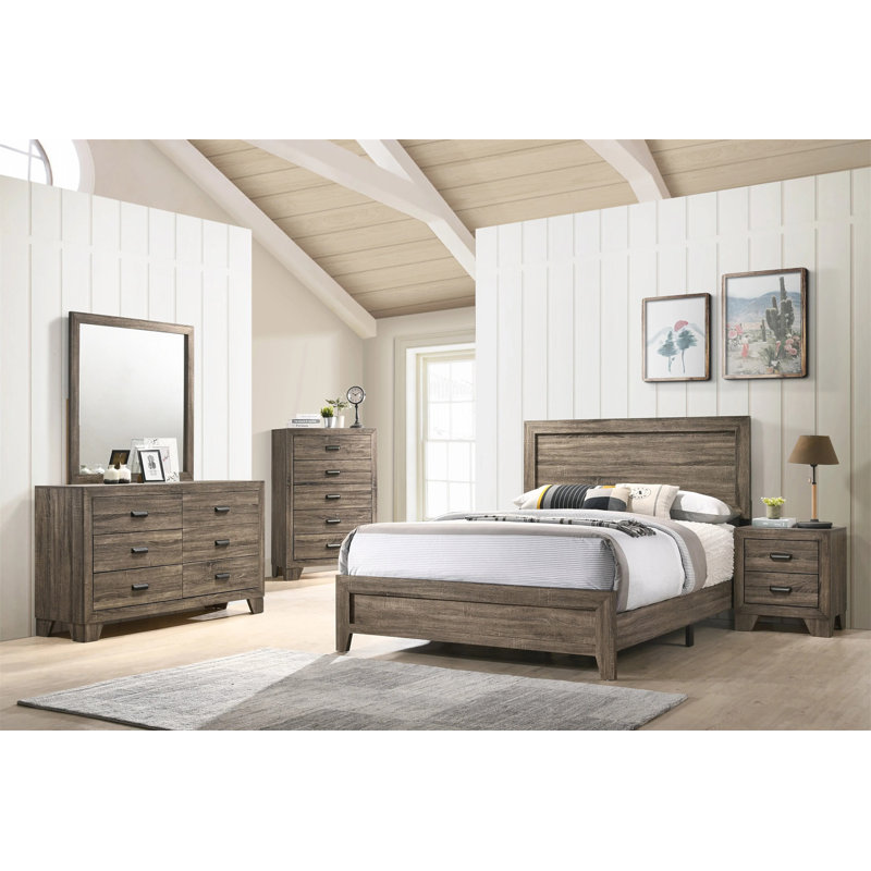 Finition tissu 1pc lit double panneau de lit meubles en bois de style contemporain, Gris