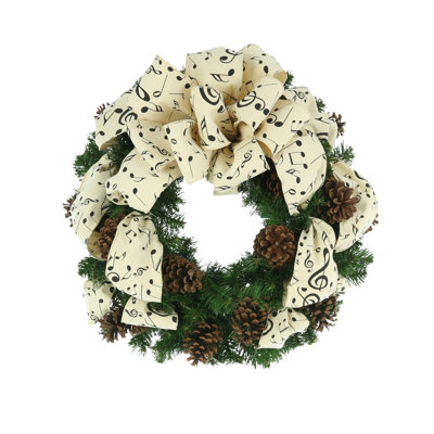 26'''' Wreath With Pinecones And Music Canvas Bow