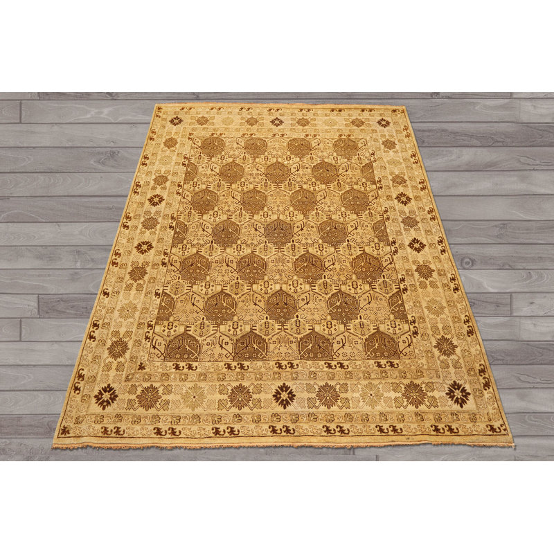 Tapis Agra transitionnel en laine, noué à la main, couleur or et beige, 2,36 m x 3,07 m