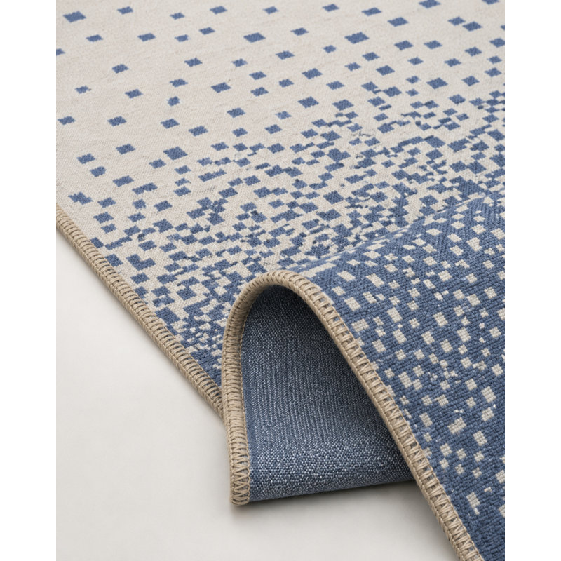 Blue Flowing Pixel Patterned Woven Base Carpet, Runner 2'6" x 9'11"