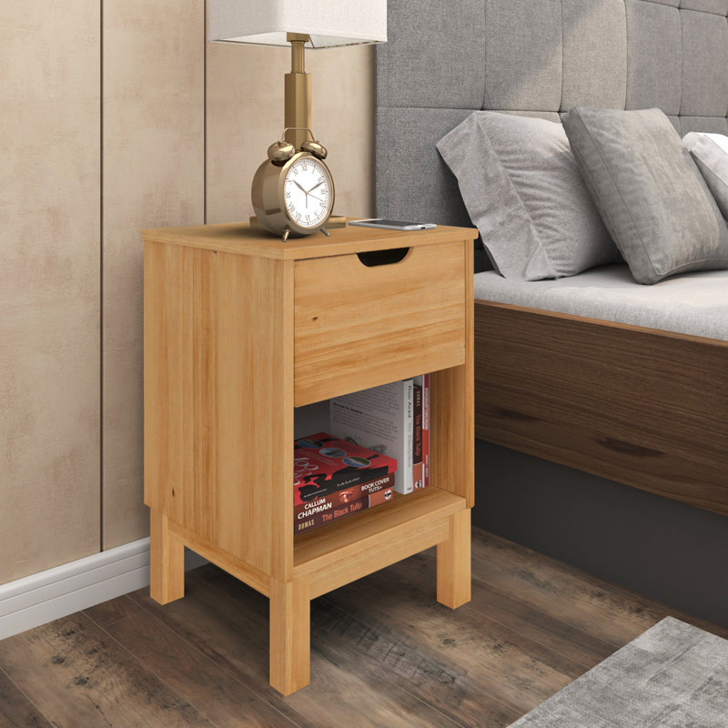 38cm W Solid Wood Bedside Table, Oak