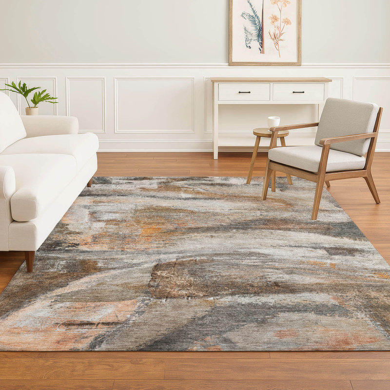 Premium Machine Washable Mayfield AMF2039 Abstract Rug, 10' x 14', Brown