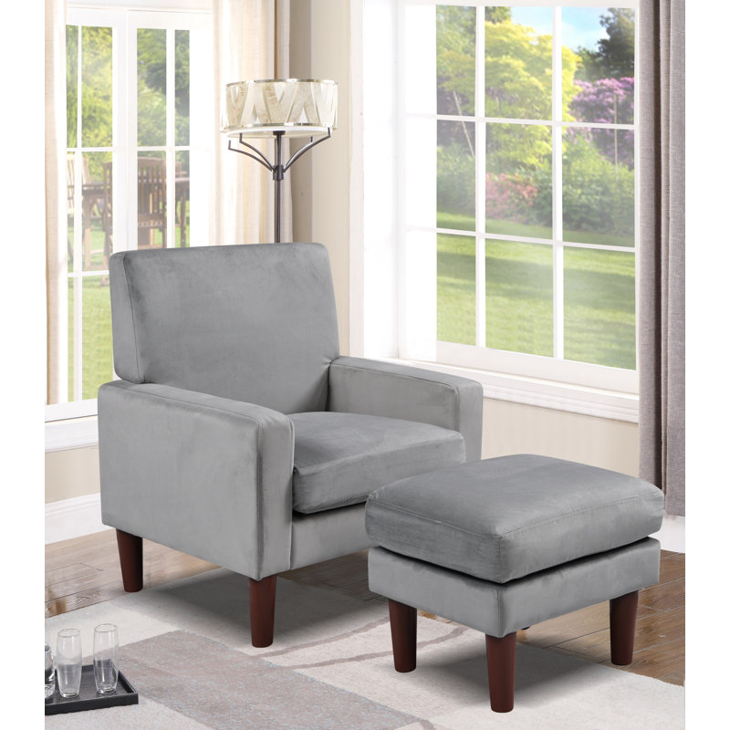 Amblewood Velvet Armchair with Footstool, Grey