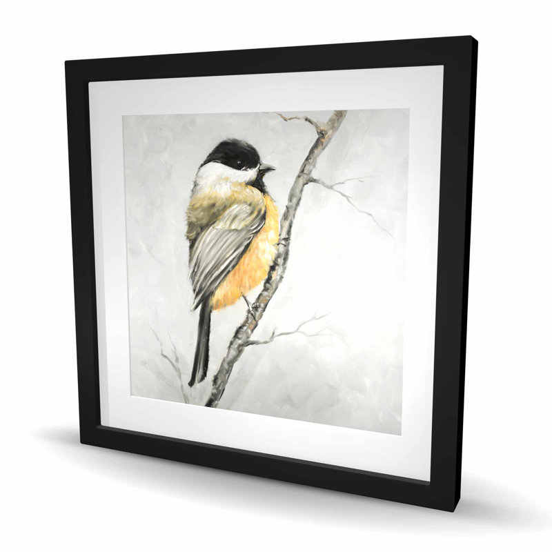 Petite mésange charbonnière - Reproduction mate encadrée contemporaine beige