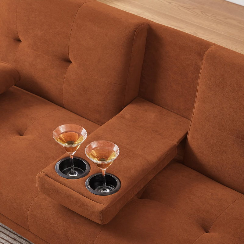 Weissport 65'' Upholstered Convertible Sofa, Orange