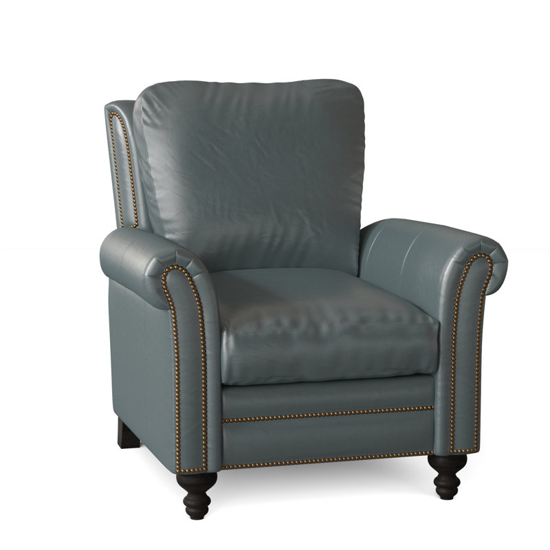 Richardson Recliner, Aline Light Gray Stonewash Genuine Leather, Cobblestone, French Natural