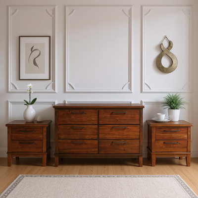 Cagney 3-Pc Wood Bedroom Set With Dresser And 2 Ns, Chestnut