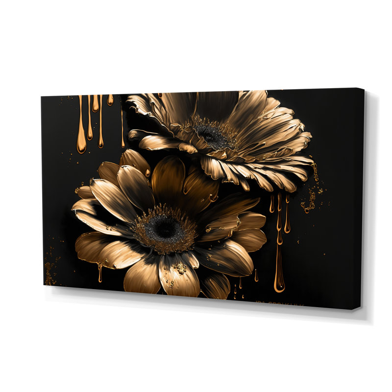 «Black and Gold Daisy III», art mural sur toile floral et botanique