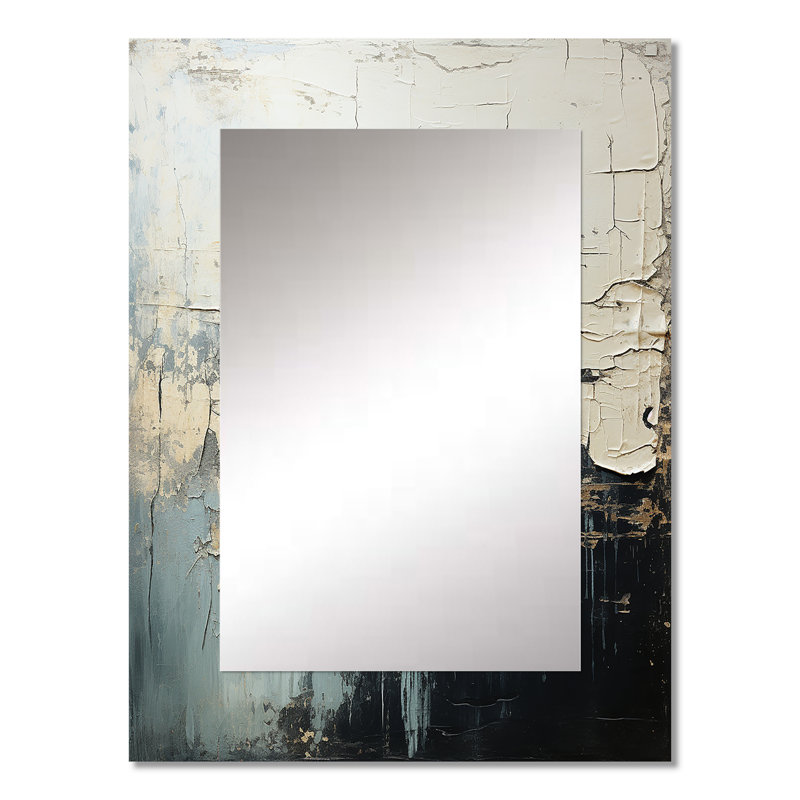 Minimalism Black And White Paint Wave II - Coastal Decorative Mirror On Metal, 32" x 24"