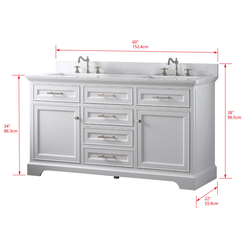 Thompson 60" W Double Vanity, White/Brushed Nickel