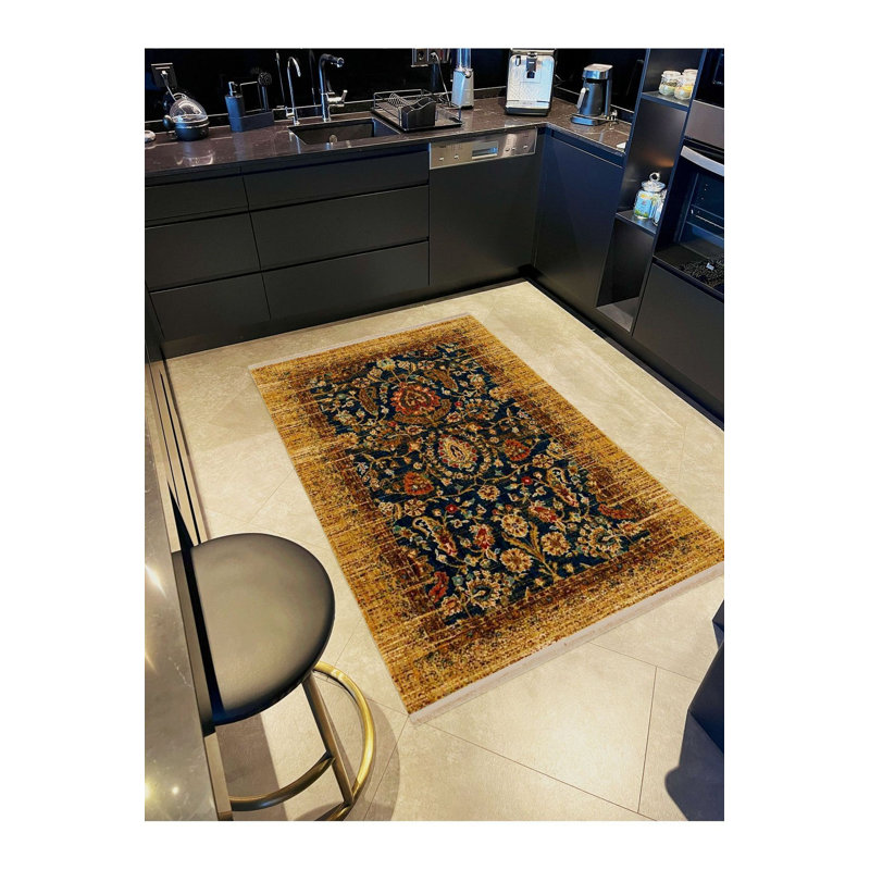 Tapis tissé à motif floral traditionnel lavable à la machine, Rectangle 2 pi 4 po x 3 pi 11 po