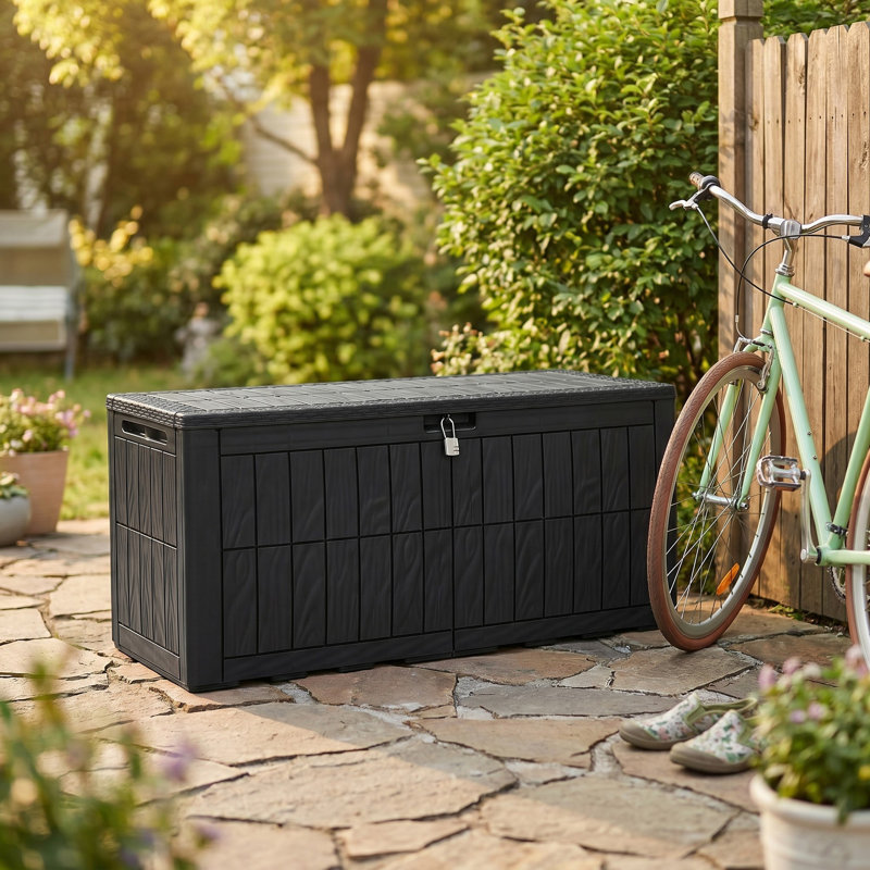 Balconera 200 Gallon Resin Outdoor Deck Box With Lock, Black, 200
