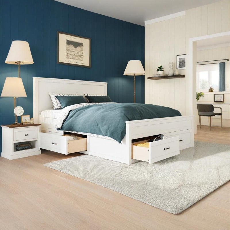 Grand lit avec rangement en bois, Blanc
