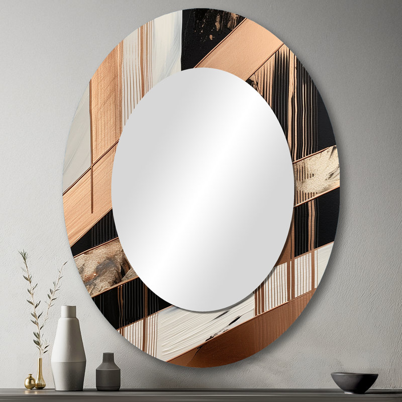 Rosegold Embracing Essence Of Lines III - Gold Modern Oval Wall Mirror, 43" x 33"
