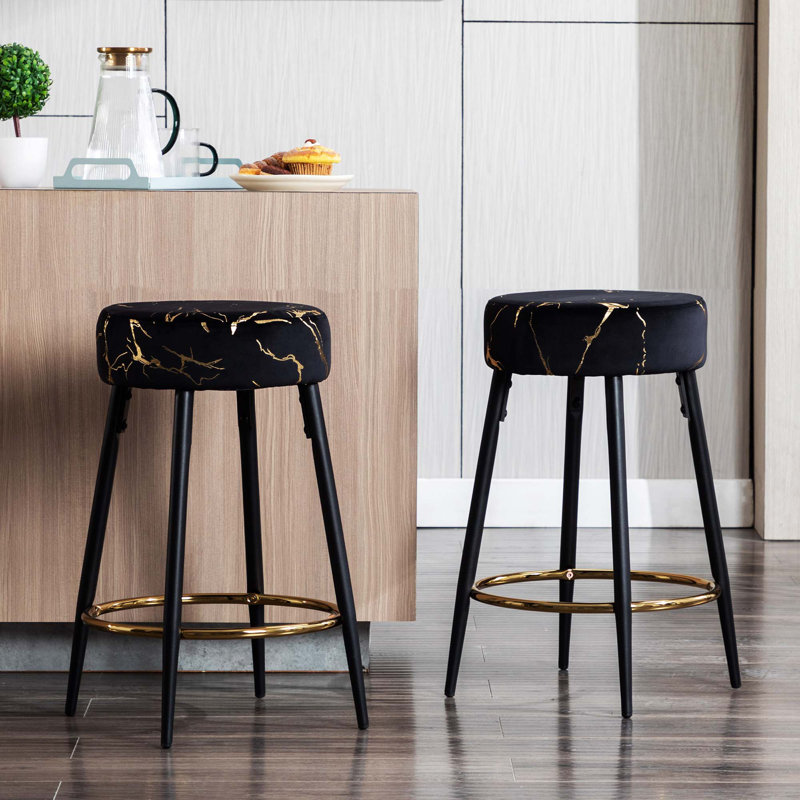 Tabouret de bar et de comptoir Della, Noir, Tabouret de comptoir (siège d’une hauteur de 24