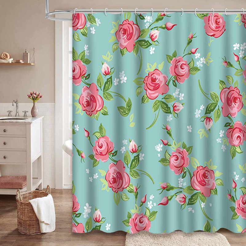 Rideau de douche imperméable à l'eau avec motifs floraux et roses, L 72 po x l 72 po