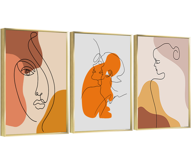 Abstract Face - Ensemble de 3 reproductions rectangulaires sur toile, H 16,3 po x l 36,3 po x P 1,65 po, Or