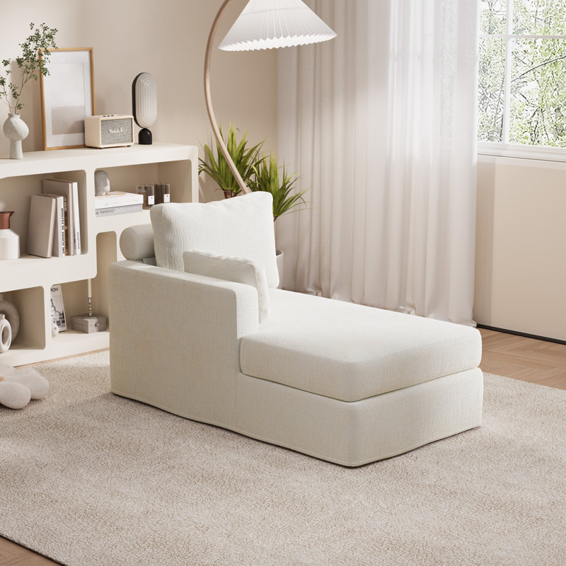 59.8" Length Slipcovered Upholstered Chaise Lounge, Left Hand Facing, Ivory