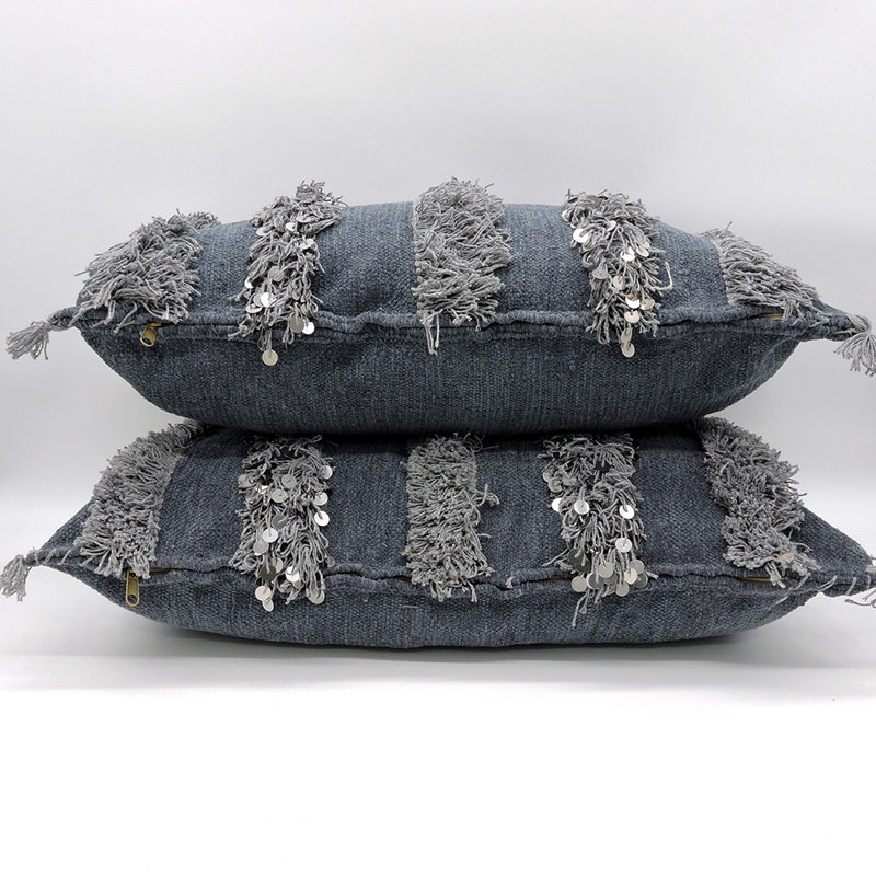 Wool Rectangular Pillow Cover, Blue/Gray, 15" x 25"