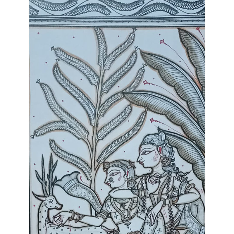 Radha et Krishna à Vana | Peinture de Pattachitra | Couleur naturelle sur toile faite à la main