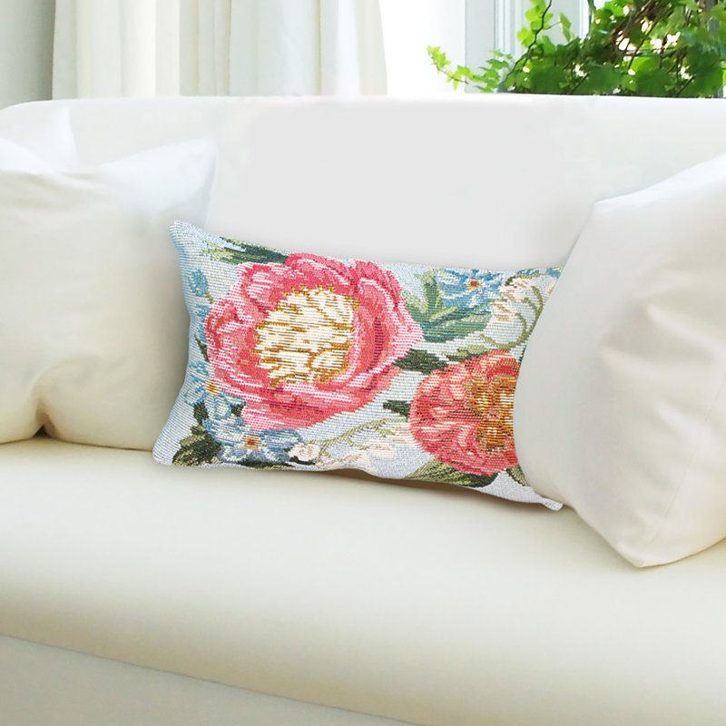 Marina Floral Outdoor Throw Pillow, Rectangle 12"H x 18"W, Light Blue