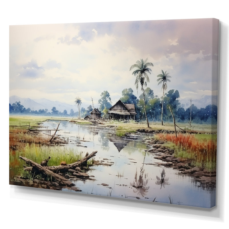 Indonésien sérénité, paysage tranquille - art mural Indonésie, Toile tendue, H 16 po x l 32 po x P 1 po