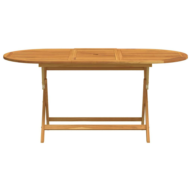 vidaXL Folding Dining Table, Oval Patio Table, Solid Eucalyptus Wood Brown for 6 People with Umbrella Hole Compact Design for Garden and Patio 63"x33.5"x29.5"