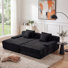 Méridienne surdimensionnée double en flanelle avec 4 coussins Eliam, rembourrée de mousse pure, aucun assemblage requis, noir