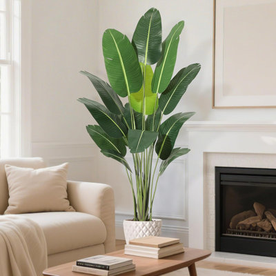 7FT Artificial Bird of Paradise Tree, Faux Banana Plant with 15 Trunks & Pot, Indoor Outdoor