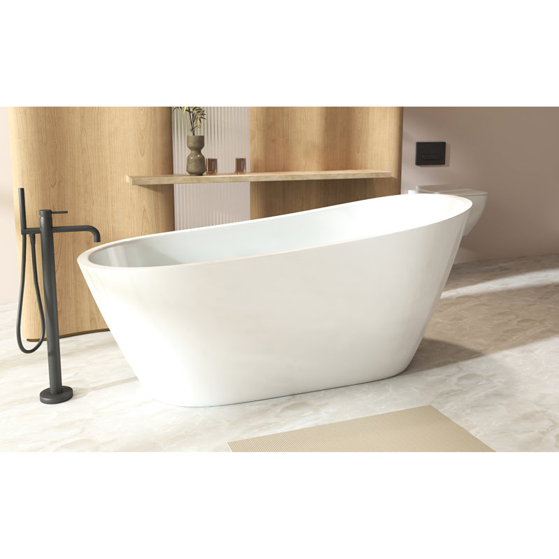Special - Shaped 59" Freestanding Acrylic Soaking Tub With Reversible Drain, Contemporary Aesthetics 59 Inch Bathtub In Gloss White, Overflow, Ideal For Bathing