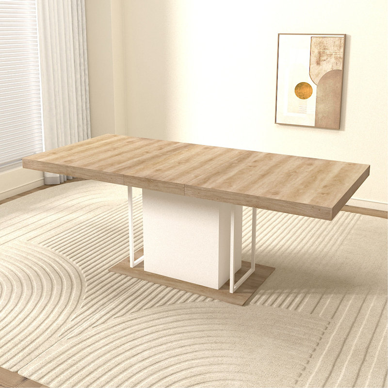 Table de salle à manger rectangulaire extensible pour 6 à 10 personnes, Chêne / Blanc