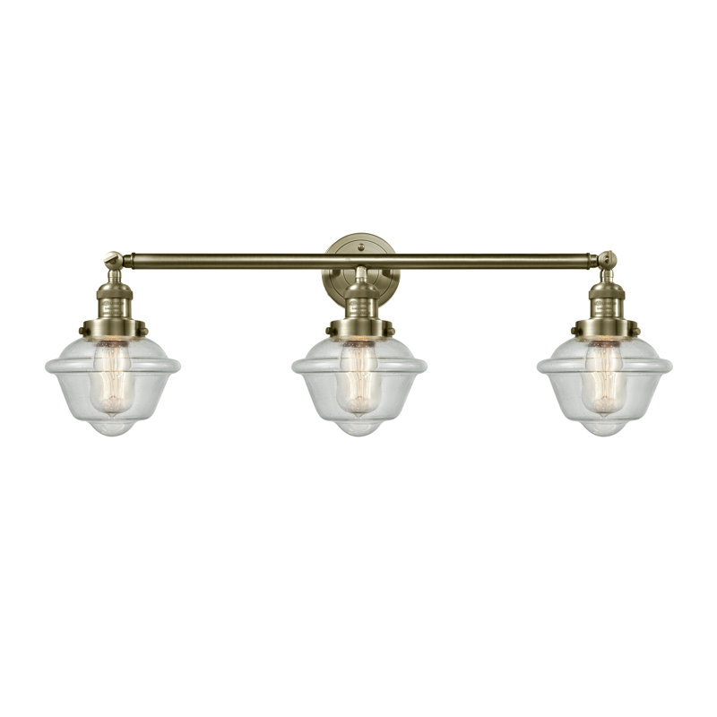 Anthony 3 - Light Dimmable Vanity Light, Seedy, Antique Brass, 60 Watt Vintage Incandescent Bulb