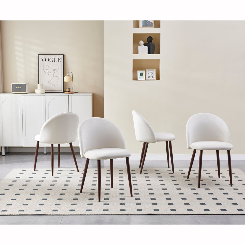Set Of 4 Velvet Soft Upholstered Dining Chairs With Wood Grain Metal Legs For Kitchen, Living Room, Bedroom, Dining Area