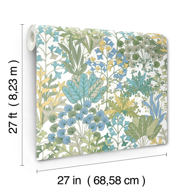 Floral Wallpaper Roll, White/Green