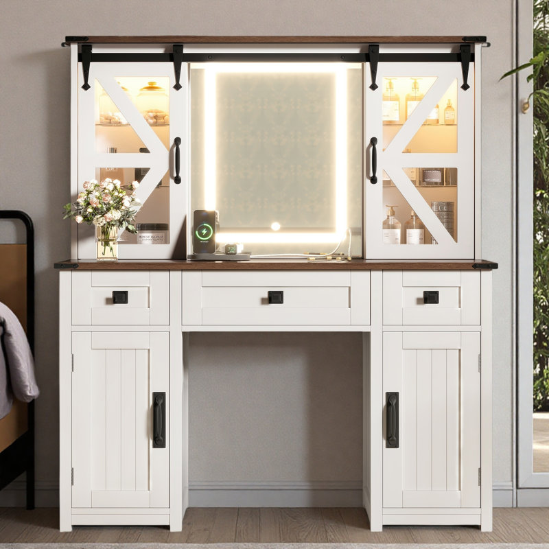 Bureau de coiffeuse avec miroir lumineux Farmhouse