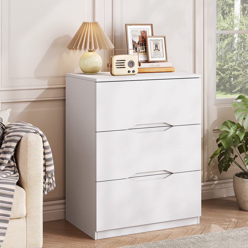 23.5" W 3-Drawer Dresser, Chest of Drawers with Cut-Out Handle and Large Storage Space, White