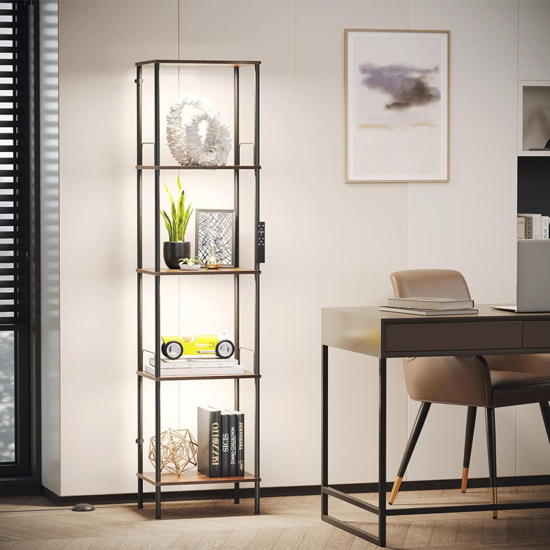 Dimmable LED Display Shelf With Adjustable Colour Temperature, Lighted Display Cabinet For Collectibles, Sturdy Floor Lamp With Shelves, Rustic Home Decor