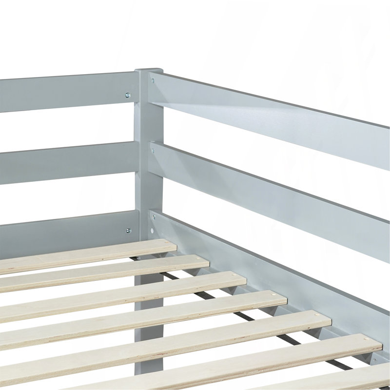 Solid Wooden, Rubber Wooden Twin Loft Bed With Ladder, Bed Platform Of Strengthened Slats , Grey, Gray, Twin