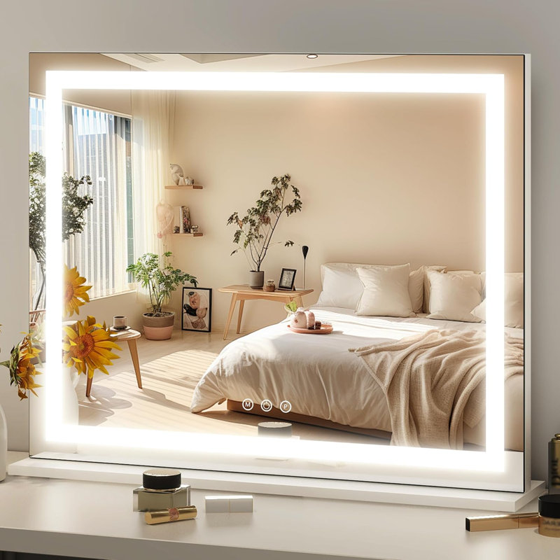 Miroir de salle de bain à DEL avec lumières - miroir de maquillage Hollywood avec luminosité réglable et 3 modes de couleur, fixation murale ou plateau de table, verre trempé résistant aux chocs