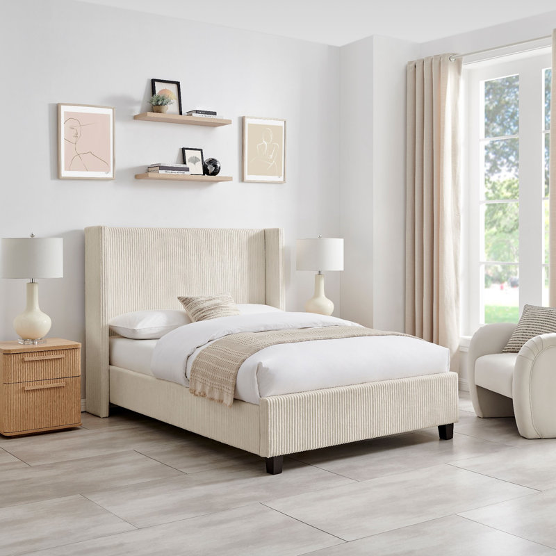 Upholstered Bed, Cream, King (173 x 217 cm)