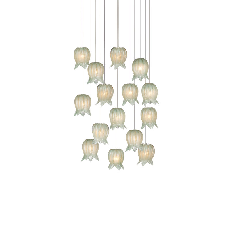 Luminaire suspendu rond à 15 lumières Polpo, 2250 lumens, H 13 po x l 21 po x P 21 po, Vert