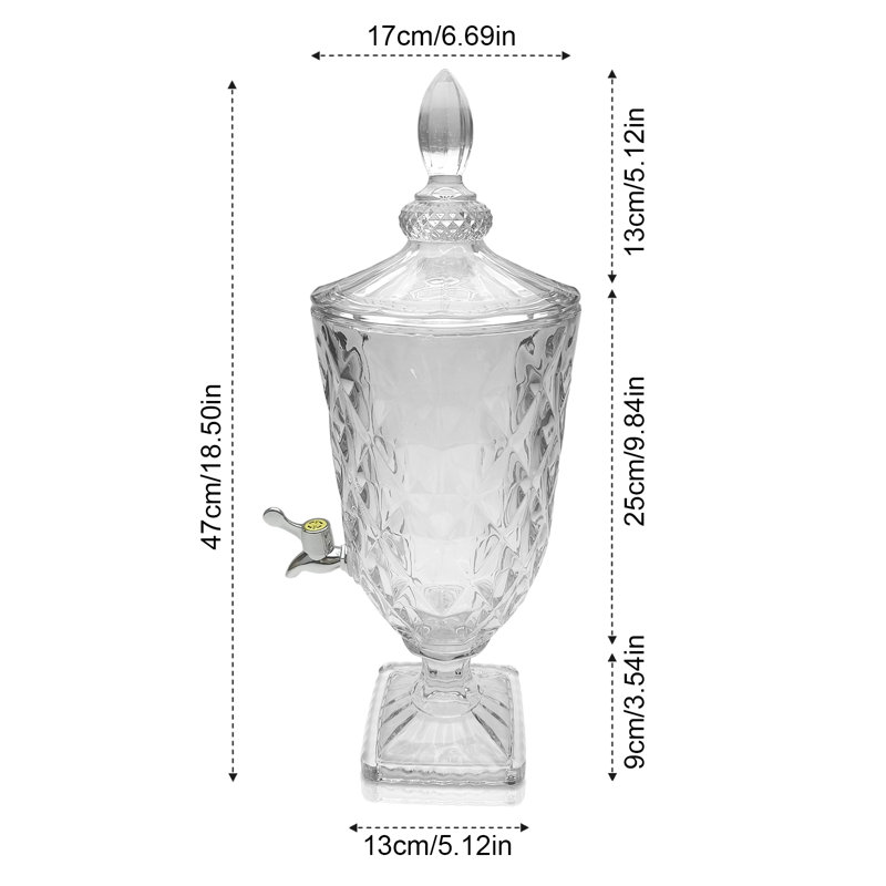 3L Beverage Dispenser with Stainless Tap, Glass Drink Dispenser for Parties, Glass Iced Drink Dispenser with Wide Mouth for Party Wedding Home Picnic Birthday