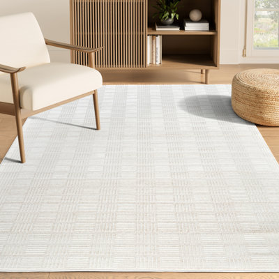 Abani Rugs Verona VER130A Modern Ivory Beige Checkered Minimalist Textured Area Rug