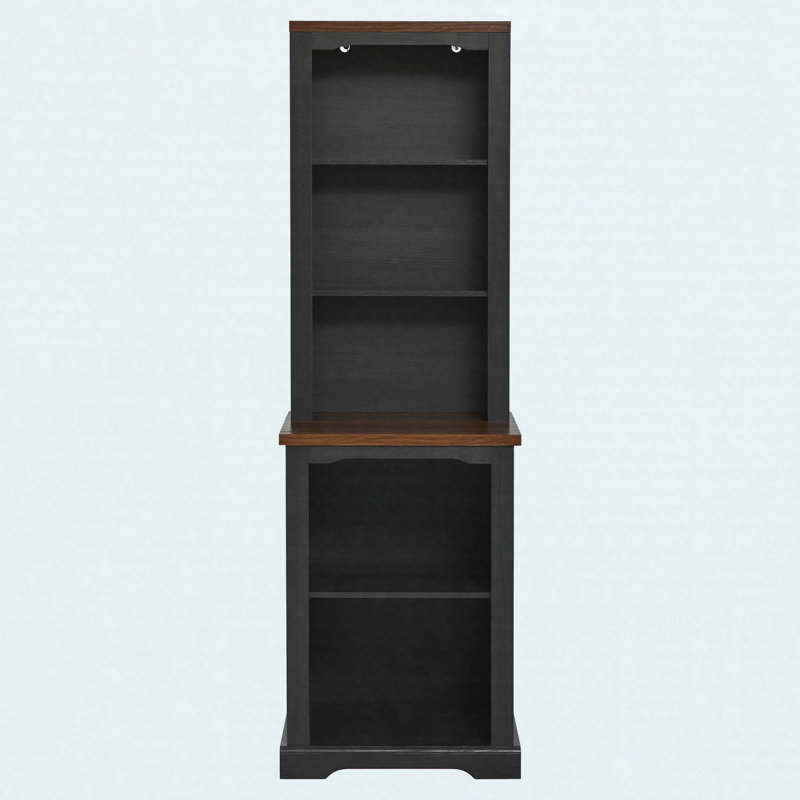 Freestanding Bookcase with Open Shelves, Curved Design & Anti-Tip Kit, Black