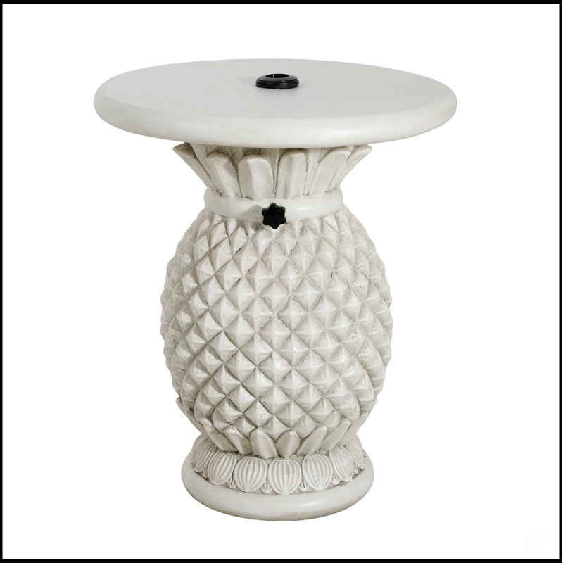 Base de parasol de table d'appoint en oxyde de magnésium blanc antique en forme d'ananas Lillian, durable et élégant